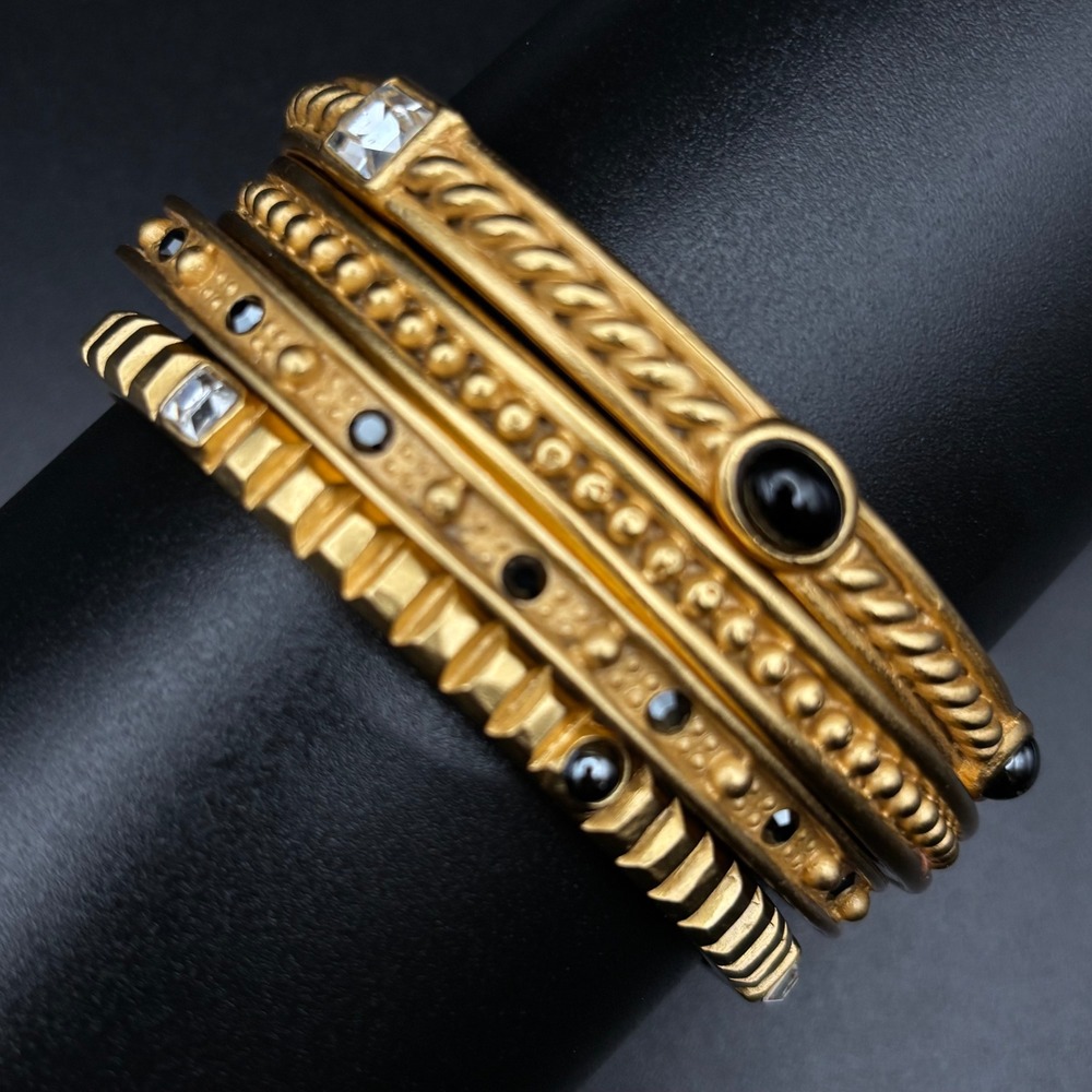 Vintage Carolee Bangle Bracelet Gold Tone Stack 4 Stone and Glass Accents M/L